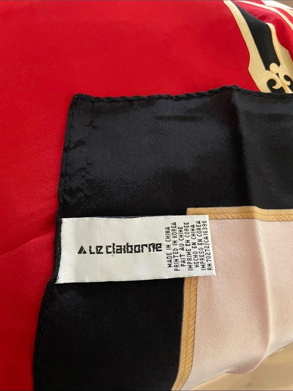 Vintage Liz Clabourne Nautical 100% Silk Scarf - Red Gold Black Stripe Square